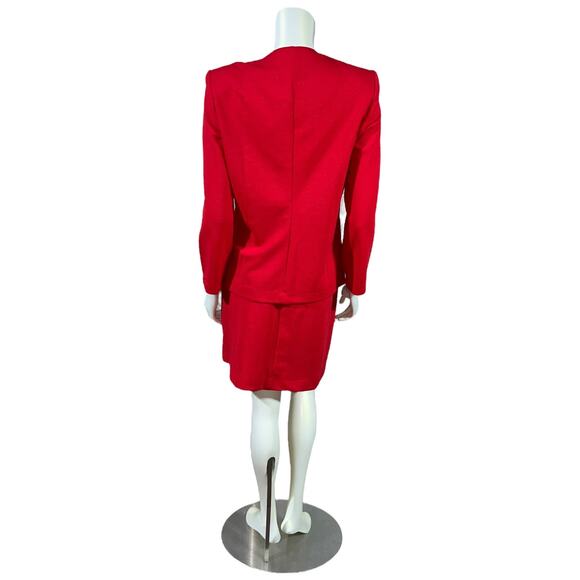 Pablo Collection Red Polyester Skirt Suit with White Loop Trim 1980s Power Suit - Picture 4 of 11